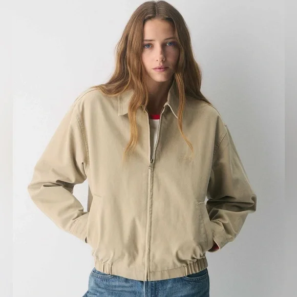 Aritzia TNA Caddie Blouson Jacket Cotton Canvas Zip-up Jacket Tan Khaki Size M - Picture 2 of 12